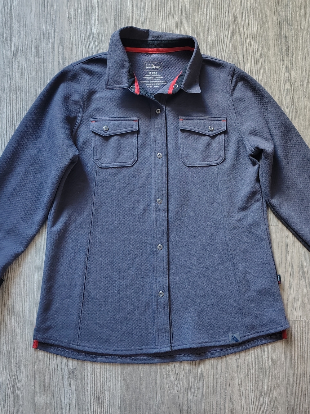 LL Bean Women's Polartec Blue Textured Snap Front Shirt Shacket Size M